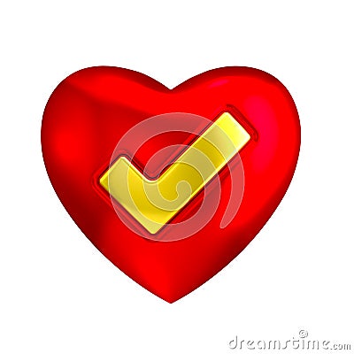 Red heart with gold tick 3D YES icon Stock Photo