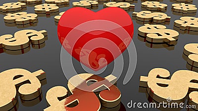 Red heart with golden dollar signs Cartoon Illustration