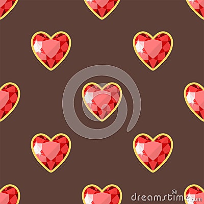 Red heart golden jewellery seamless pattern diamond luxury fine minute precious gold jewelery vector illustration Vector Illustration