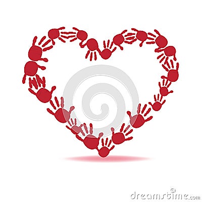 Red heart hand prints vector Vector Illustration