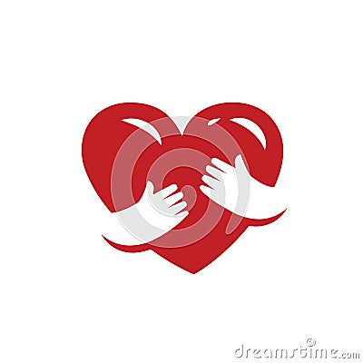 Red heart in hands. Love, health symbol vector Vector Illustration