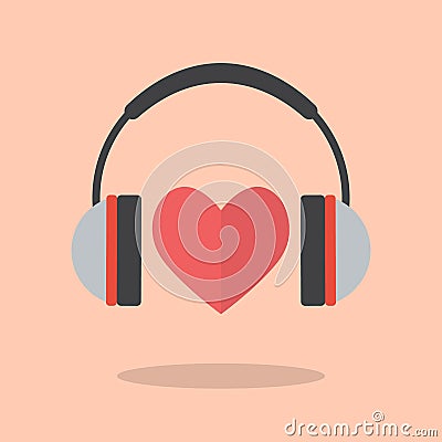 Red heart with headphones Vector Illustration