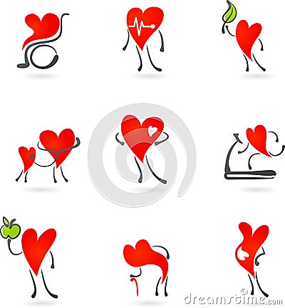 Red heart health icons Vector Illustration