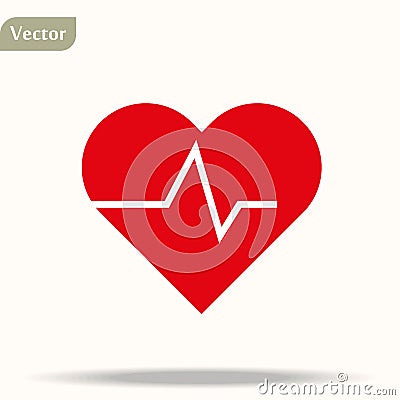 Red Heart with heartbeat line. Vector icon or logo design template in flat style Stock Photo