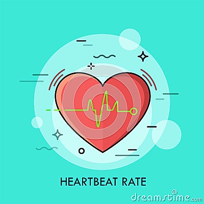Red heart and heartbeat rate rhythm or electrocardiogram. Vector Illustration