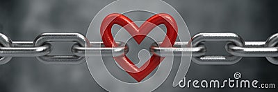 Red heart held by a steel chain Stock Photo