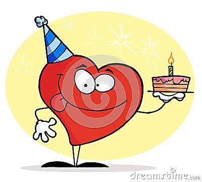 Red Heart Holding A Birthday Cake Vector Illustration