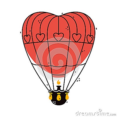 Red Heart Hot Air Balloon as Aircraft Flying in the Air Vector Illustration Vector Illustration