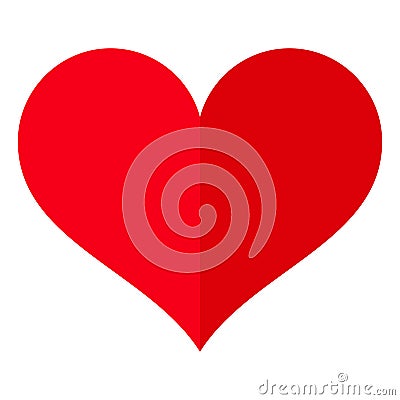 Red heart icon folded in half. Valentines day, symbol of love. Vector Illustration