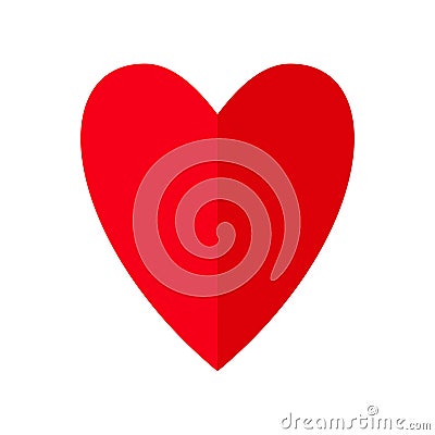 Red heart icon folded in half. Valentines day, symbol of love. Vector Illustration