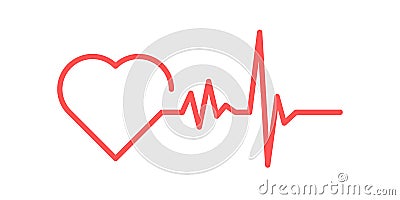 Red heart icon with sign heartbeat. Vector illustration. Heart sign in flat design Vector Illustration