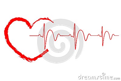 Red heart icon with sign heartbeat on white background. Illustration design Stock Photo