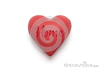 Red heart with imprinted home word over white background Stock Photo