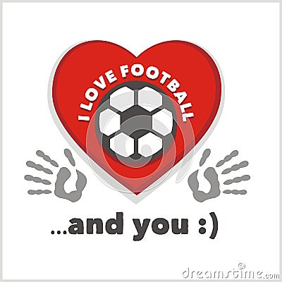 Red heart with an inscription - I love football Vector Illustration