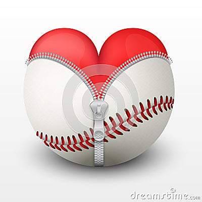 Red heart inside baseball ball Vector Illustration