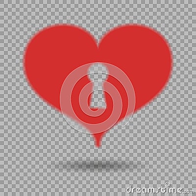 Red heart with keyhole and shadow on isolated background. Vector design element for Valentine`s day, postcards. Vector Illustration