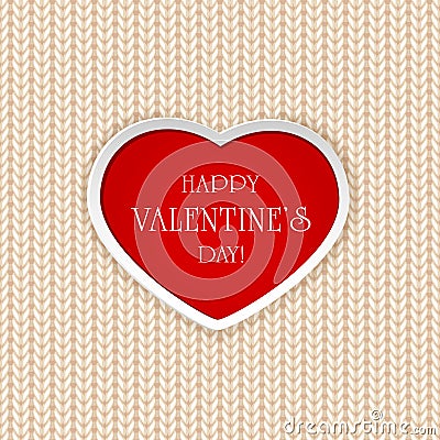 Red heart on knitted pattern Vector Illustration