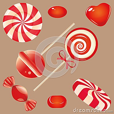 Red Heart and lolipop Icon Outlined in beige background vector set Vector Illustration