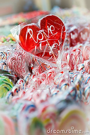 Red heart lollipop Stock Photo