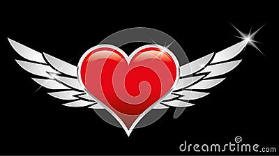 Red Heart Love crests with wings Vector Illustration