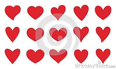 Red heart love sticker valentine silhouette set Vector Illustration