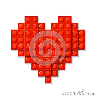 Red heart made of plastic construction blocks Vector Illustration