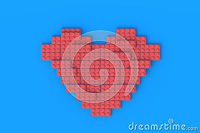 Red heart made from plastic toy constructor bricks Stock Photo