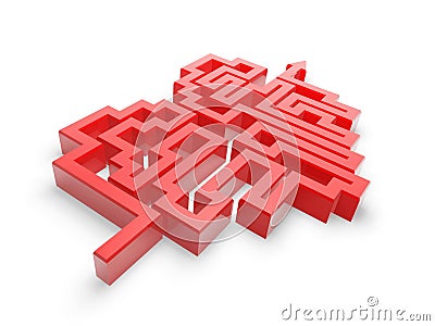 Red heart maze path Stock Photo