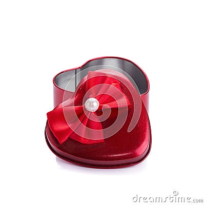 Red heart metal box on white background Stock Photo