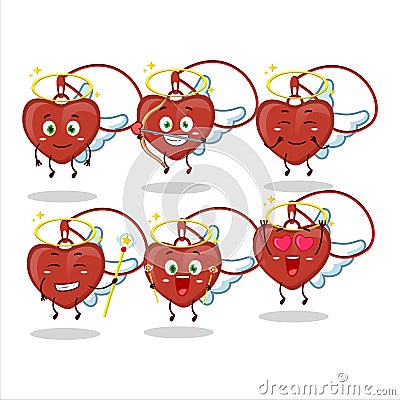 Red heart necklace cartoon designs as a cute angel character Cartoon Illustration