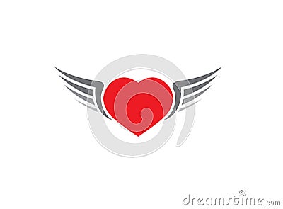 Red heart with open wings icon on white background for logo design Cartoon Illustration