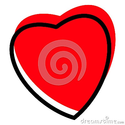 Red heart and outline heart. Design element for love concept. Doodle sketch red heart shape. Vector Illustration