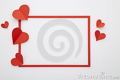 Red heart paper love of red frame Stock Photo