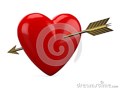 Red heart pierced with golden arrow Stock Photo