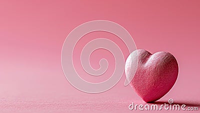 Red heart on pink background. One heart-shaped object is located to the side, there is space for text. Stock Photo