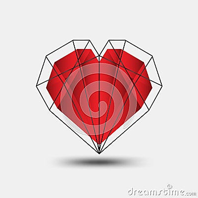 Red heart polygonal vector, heart icon, T shirt logo, flat icon for apps and website, love sign, valentine symbol, polygon graphic Vector Illustration