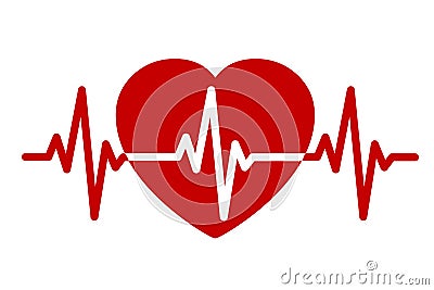 Red heart, pulse one line, cardiogram sign, heartbeat - vector Vector Illustration