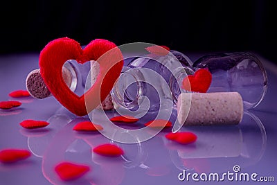 Red heart in purple ligth Stock Photo