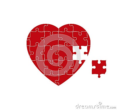 Red heart puzzle with one missed piece. Separable pieces. Vector illustration Vector Illustration