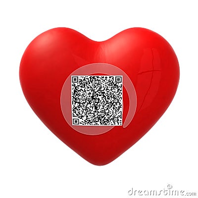 Red heart with qr code Cartoon Illustration