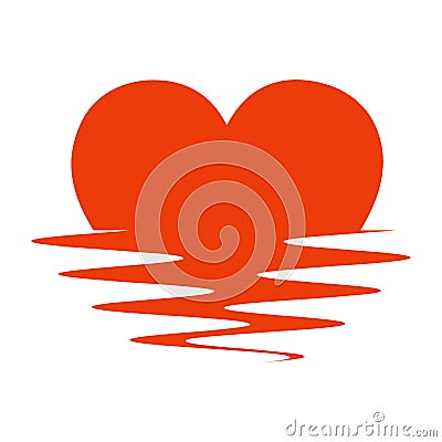 Red Heart Reflection On Water Icon Vector Illustration