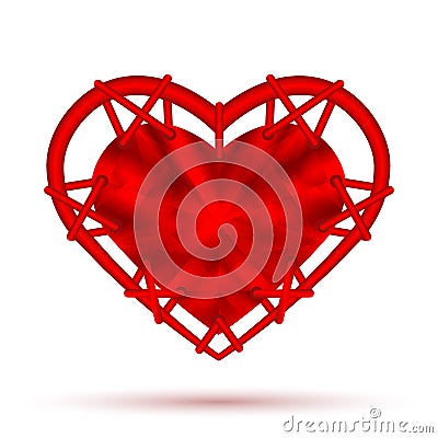 Red heart related thread. Happy Valentine`s Day. Vector Illustration