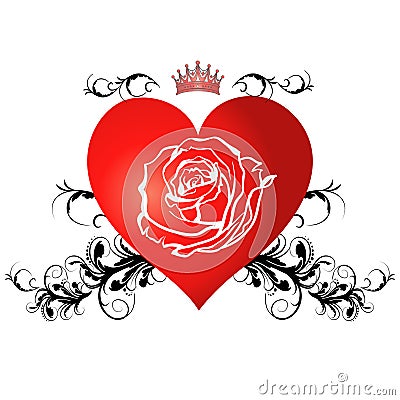 Red heart with a rose Vector Illustration