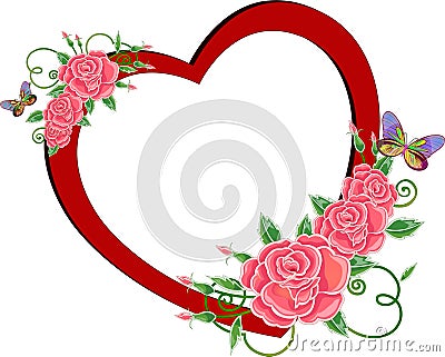 Red heart with roses Vector Illustration