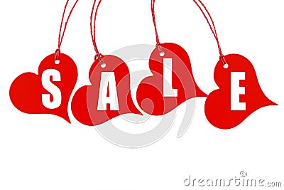 Red Heart Sales Promotion Tag Tickets Stock Photo