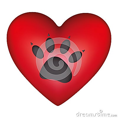 red heart shape with dog footprint icon Cartoon Illustration