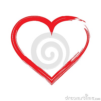 Red heart shape frame with brush painting isolated on a white background Vector Illustration