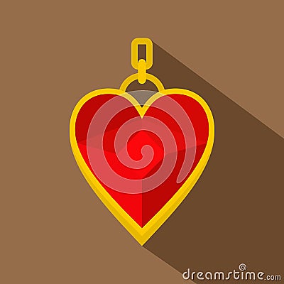 Red heart shape gemstone pendant icon, flat style Vector Illustration