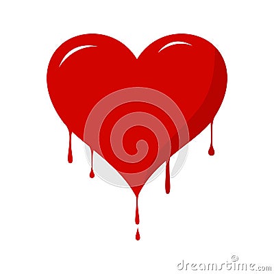 Red heart shape melting with drops in flat design on white background. Stock Photo