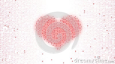 Red heart shape symbol by digital binary code sign Cartoon Illustration